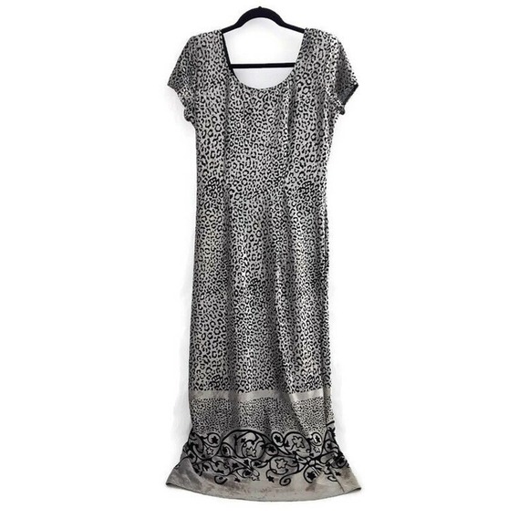 Joseph Ribkoff Silver/Black Leopard Animal Print S/S Maxi Dress Womens Sz 10 - Picture 1 of 5